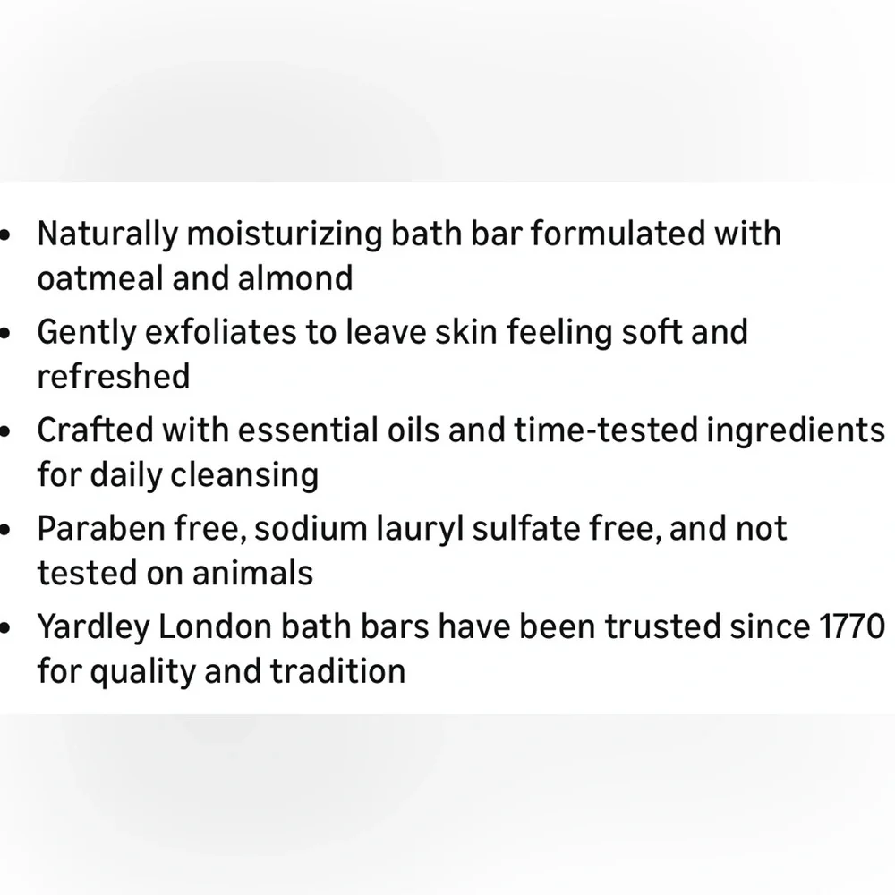 Yardley Of London Oatmeal and Almond Nourishing Bath Bar Luxury Beauty Soap 4 Oz
